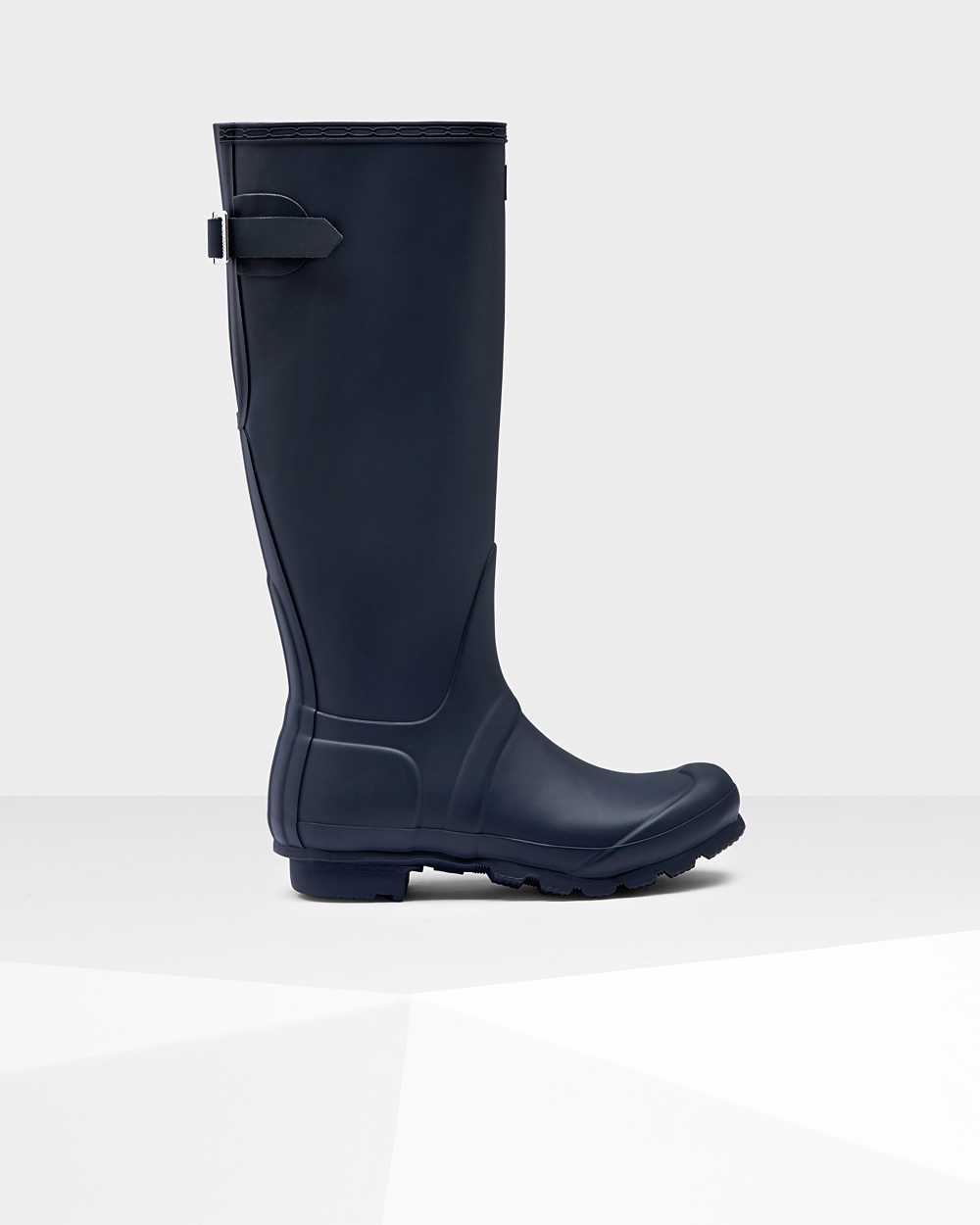 Womens Hunter Original Tall Back Adjustable Rain Boots Navy | WKEIDA-674